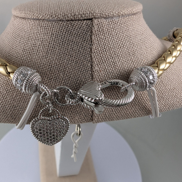 Judith Ripka 925 Silver/Faux Leather/Diamonique Gold Necklace - Picture 5 of 8